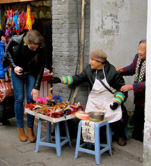 Lauren Smyth and local women at Ciqikou in the city of Chongqing